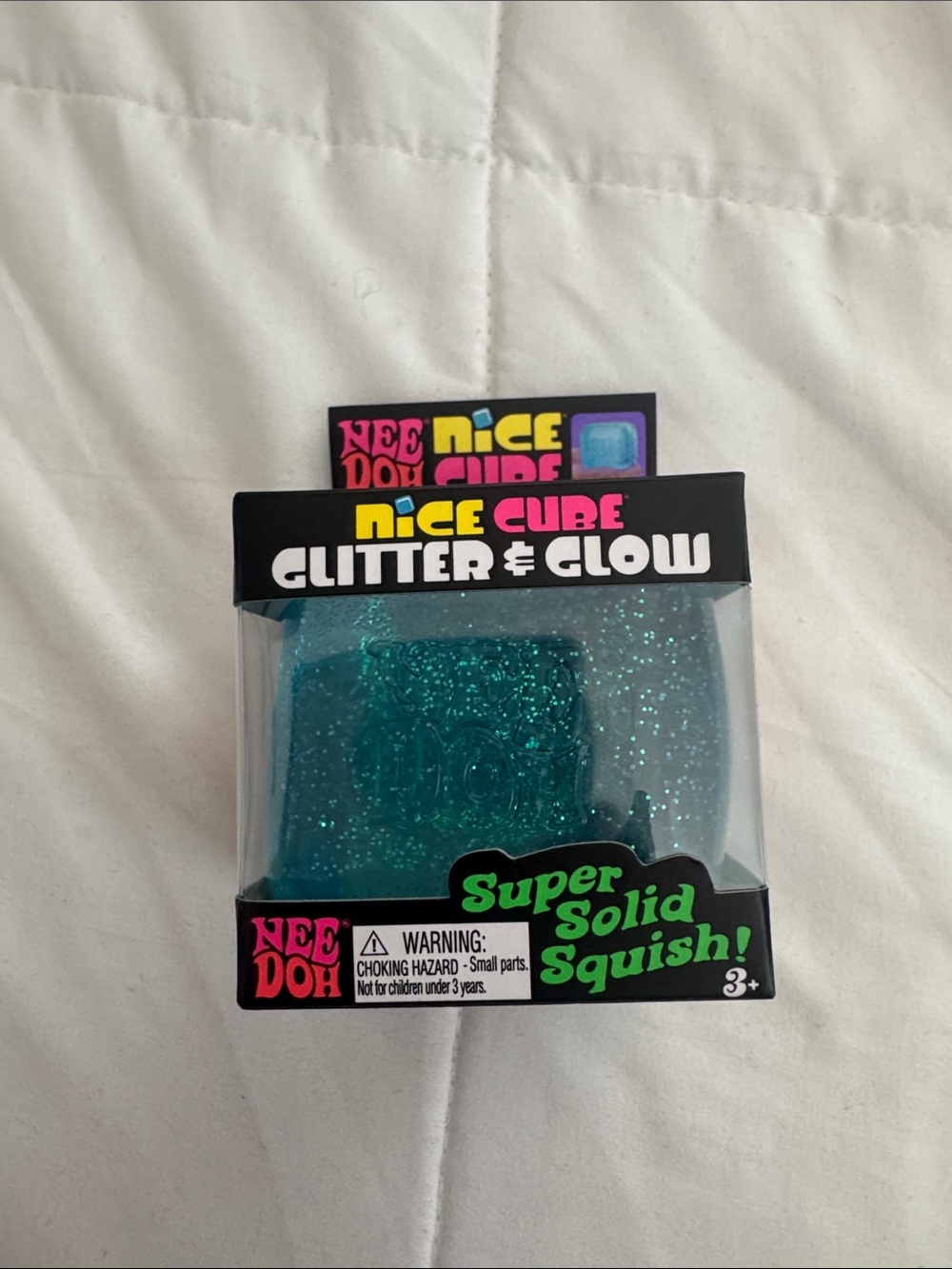 NeeDoh Nice Cube Glitter & Glow Teal Blue Squishy